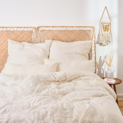 Blumtal Musselin Bettwäsche 135x200 cm + 80x80 cm - Oeko-TEX zert. Bettwäsche 135x200 Musselin aus 100% Baumwolle - extra weiches Bettwäsche-Set waschbar bei 40 °C - Sommerbettwäsche Beige