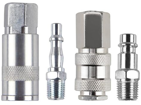 4 Pcs 1/4 Air Line Iron Connectors Euro British PCL Air Hose Fittings Convertor Adapters Couplings Connector Male Female Sets Quick Pneumatic Connectors Coupler and Plug Kits for Air Compressor