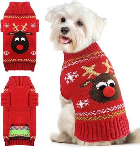 Jersey Perro Navidad,Jersey Navidad Perro,Punto Navideño Perros Suéter,Jerséis Navidads Perros,Gato Jerséis Navidads,Ropa Cachorro Navideño para Pequeño Mediano Grande Rojo XS