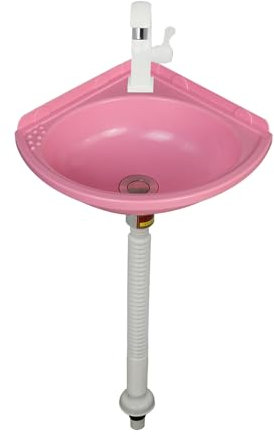 Lavabos de Montaje en Pared Lavabos de Esquina Pequeño Lavabo de Baño De Plastico Con Kit De Desagüe Lavabo Para Autocaravana Fregadero Ideal Para Sótano Jardín