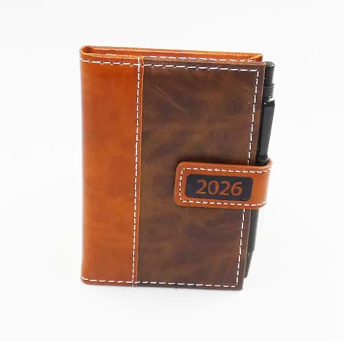 Sixstore 2026 Week to View A7 Mini Pocket Diary Soft Leather Feel 11 x 7cm Size Journal with Pen, Brown