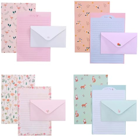 Omeblos 36Pcs Writing Paper and Envelopes Sets, 4 Different Pattern Letter Writing Set, 24 Paper and 12 Stationery Packaging, Letter Writing Set for Letters, Poetry, Invitations & Thank You Cards
