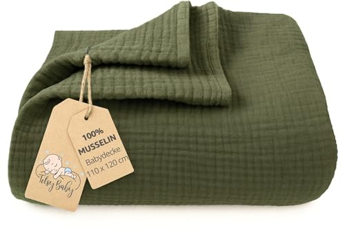 Totsy Baby Couverture Mousseline bébé Coton 110 x 120 cm - Plaid Gaze câlin Lange Muslin Drap Enfant Fin Tissu d’emmaillotage Couette légère Nourrisson Linge de lit pour Petit Vert