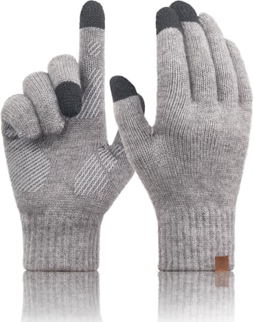 TRENDOUX Guanti Touch Screen Invernali Caldo, Guanti in Lana Merino Lavorato a Maglia Uomo Termici Morbidi Flessibili, Ideale per Running Trekking Arrampicata Smartphone Bici Ciclismo - Grigio XL