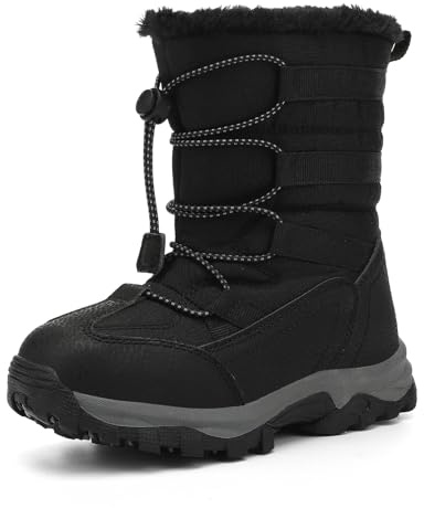 UBFEN Kids Snow Boots for Boys Girls Waterproof Warm Winter Outdoor Activities Shoes Slip Resistant Zipper Closure (Toddler/Little Kid/Big Kid) Black Color Size US 1 Big Kid