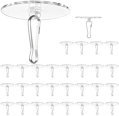 ZIOYANE 60 ganchos de techo autoadhesivos transparentes, con clips para mástil de bandera y discos, sin taladro, ganchos de techo de plástico adhesivos para colgar decoraciones en dormitorio, baño