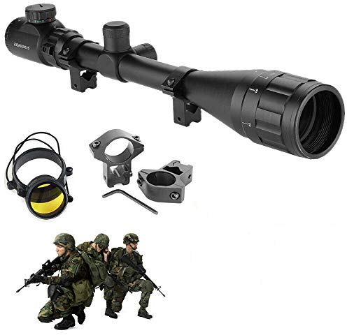 HENGMEI Lunette de Visée 6-24x50AOEG Télémètre Rouge & Vert Mil-Dot Chasse avec Anneaux de Montage Rail pour Chasse