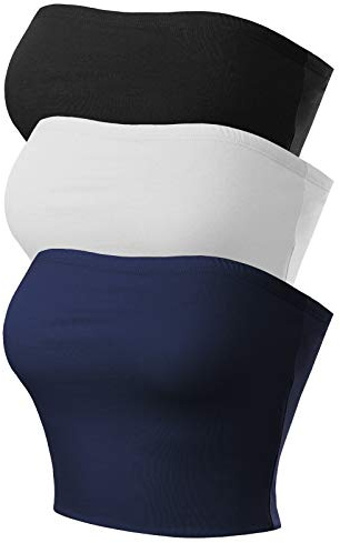 MixMatchy Basic casual axelbandslösa tubtopp för kvinnor, 3-pack - Svart/Vit/Marinblå, S