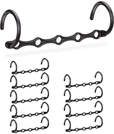 Relaxdays Grucce Multiple in Set da 10, per 5 Stampelle Singole, da Appendere Orizzontale o Verticale, L: 37 cm, Nere