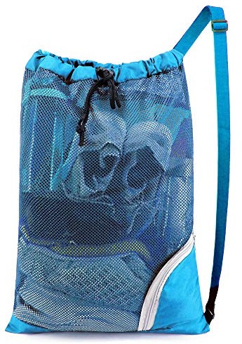 BeeGreen Mesh Drawstring Bag Swim Backpack for Beach Pool Sports Gym Draw String Cinch Bags for Swimming Soccer Basketball Gear Teal