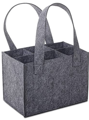 Yuflen Flaschenträger Filz Flaschentasche 6 Flaschen Bier Männerhandtasche Getränketasche Mit Abnehmbaren Trennwänden Tasche für Bierflaschen Weinflasche (Grau)