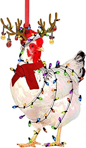 Christmas Chicken Ornaments Funny Chicken Rooster Hens with Scarf Decor Tree Hanging Ornaments Christmas Decorations for Tree,Car Pendant (A)