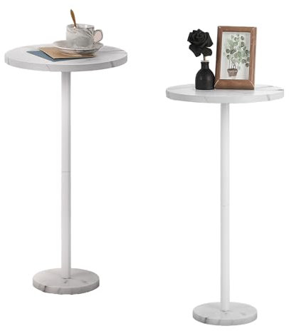 smusei Kleiner Weiß Beistelltisch, runder Couchtisch mit Marmorsockel für Wohn- und Schlafzimmer, 32CM Set