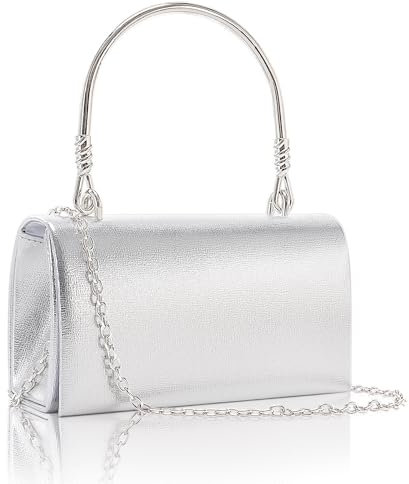 Larcenciel Clutch Silber, Glitzer Kleine Tasche mit Abnehmbarer Kette, Elegant Crossbody Damen Handtaschen mit Metall Henkel, PU-Leder Umhängetasche Abendtasche für Hochzeit, Party, Date, 17x5x10CM