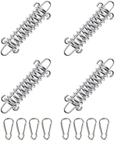 Sarini 4 Set Stainless Steel Awning Tension Spring with 8 mountaineering buckle High-Strength Tension Springs for Camping Tent Awning