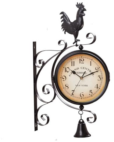 Syfunlv Reloj de estación de tren de doble cara, retro, espejo de cristal ordinario, reloj de estilo New York, batería, analógico, decoración vintage, para estación, pasillo, jardín, salón (estilo I)