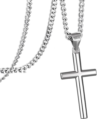 murtoo Kedja herr, 925 sterlingsilver kors hänge halsband, rostfritt stål kedja Figaro pansarkedja silver kors kedja halsband för män kvinnor pojkar barn, presentidé för män, 60+5cm, Rostfritt stål