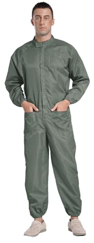 Sywiyi Mono de trabajo para hombre, de una pieza, de trabajo, de manga larga, con puños, unisex, uniforme de trabajo, gris, XL