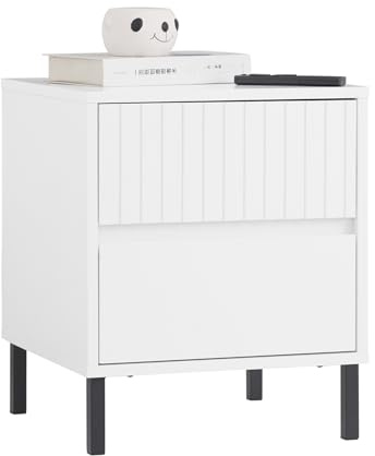 SoBuy Nachttisch mit 2 Schubladen für Boxspringbett Sofatisch Beistelltisch Telefontisch Nachtschrank Nachtkommode Weiß BHT ca. 40x48x40cm FBT157-W