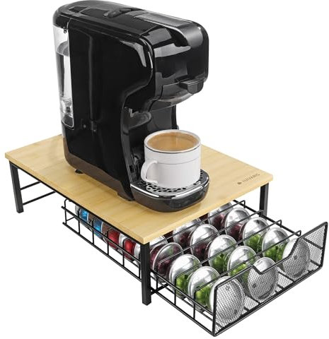 Navaris Porta Capsule Compatibile con Tassimo - Cassetto Porta Cialde in Bambù e Ferro - Organizer Portacialde da Caffè - Contenitore Portacapsule Elegante - Fino a 54 Capsule