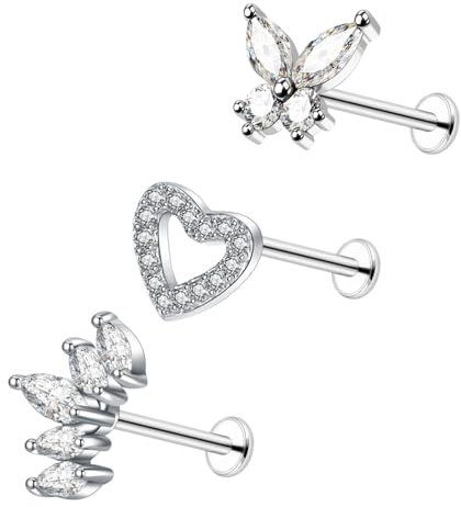 Besyvvin 3er Helix Lippenpiercing Stecker 10mm Chirurgenstahl Silber Piercing Tragus Cartilage Knorpel Stecker Schmetterling Blume