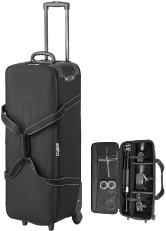 VEVOR Valise à roulettes pour équipement de Studio, 91x30x35,5 cm, Sac Transport pour Appareil Photo, avec roulettes, Sangles, Compartiment rembourré, poignée, pour Pied éclairage, trépied, télescope