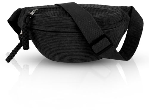 Bauchtasche Cord, Crossbody Bag Damen, Cord Umhängetasche, Modische Gürteltasche mit Schultergurt Einstellbar, für Damen Herren Outdoor Sport, Reise, Schule, Arbeit, (Schwarz)