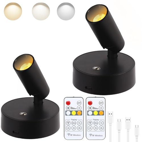 2Pack Wireless LED Spotlight Indoor with Remote, Uplights Indoor Dimmable Picture Light Battery Operated with Timer, Rechargeable Spot Lights Indoor Accent Uplighting for Plant Wall Art