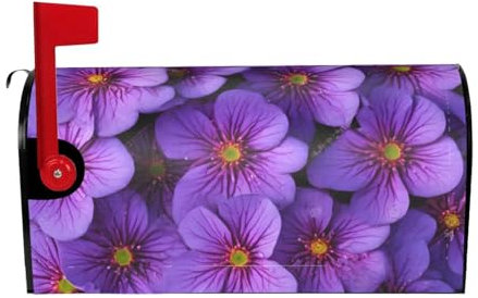Purple Lily Flowers Print Mailbox Cover Durable Oxford Cloth for American Standard & Large Size Mailboxes