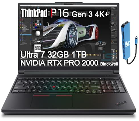Lenovo ThinkPad P16 Gen 3 Mobile Workstation Laptop (16 4K+ UHD+, NVIDIA RTX PRO 2000 Blackwell 8GB, Intel Core Ultra 7 255HX, 32GB DDR5, 1TB SSD) for Engineer, Designer, 2x Thunderbolt 5, Win 11 Pro