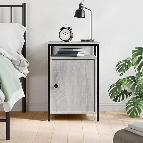 Comodino multifunzionale in legno grigio, 40 x 42 x 60 cm, elegante armadietto portaoggetti con portariviste in metallo, per camera da letto, soggiorno, cosmetici, organizer moderno ad angolo