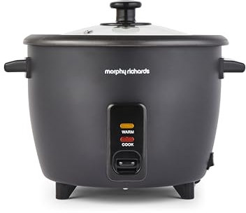 Morphy Richards Rice Cooker, 1.5L, 8 Cups, Compact, Automatic Cooking, User Friendly, Non-stick Aluminum Inner Pot, Glass Lid, Easy Clean, Keep Warm, Includes Steam Tray and Accessories, 471001