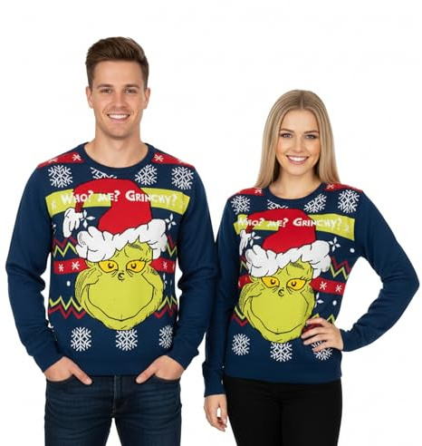 United Labels Maglione natalizio Grinch per uomo e donna, blu, Who Me Grinchy, maglione invernale lavorato a maglia, maglione unisex, Blu, XL