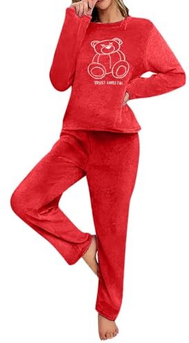 Pijama Mujer Invierno,Conjunto de Pijama de Forro Polar Franela 2 Piezas Manga Larga Pjs con Pantalones Conjunto Suave y Cómodo Ropa de Dormir Gruesa Cálida Pijamas Mujer Invierno Casual Lounge