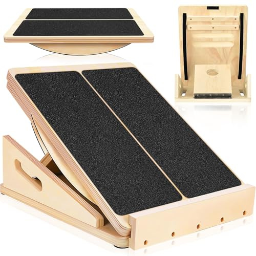 Duscdesp Wooden Balance Board,Portable Slant Board,Adjustable Calf Stretcher for Knees,Heel,Ankle,Professional Squat Wedge for Home,Gym,Office(2 in 1 Slant Board)