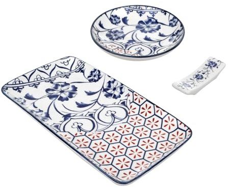 KASANOVA Set sushi 3 pezzi piattino rettangolare blu rosso Sushiko