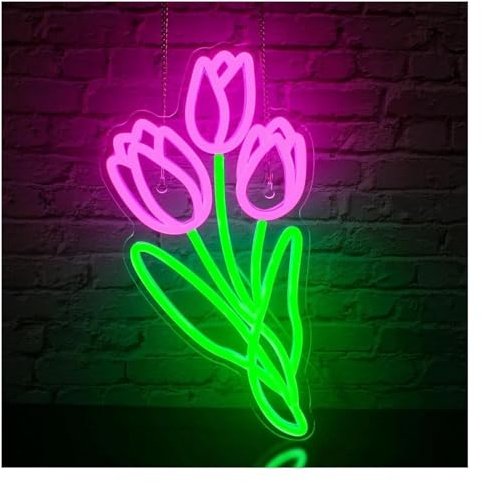 neonljus Tulpanbukett för neonskyltljus för väggdekoration festblomsterbutik barklubb restaurangdekoration