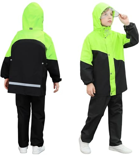 JiAmy Kids Waterproof Suit, Girls Boys 2-Piece Raincoat School Rain Suit with Portable Storage Bag
