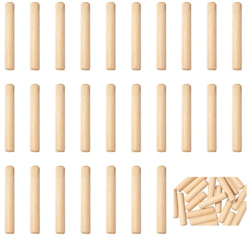 50 Pcs Wooden Dowel Pins 6mm*50mm, Twill Surface Wooden Dowel Pins, Fluted Eucalyptus Hardwood Dowels for Wooden Furniture DIY Craft Connection Woodworking Enhance Laminates