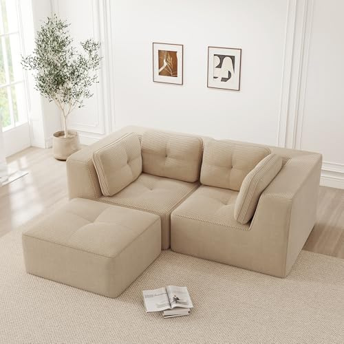 Luscriate Divano angolare Cloud a 2 posti con chaise longue – Sosf a forma di L senza montaggio, imbottitura 32D altamente elastica, seduta extra profonda, braccioli larghi, divano lounge vicino al