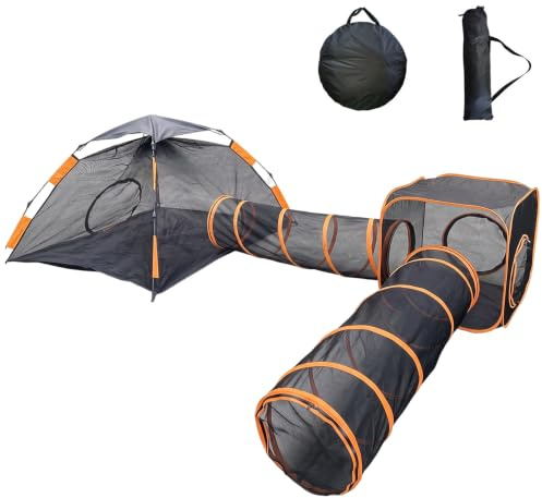 4 in 1 Foldable Pet Playpen Tent with Tunnel – Pop Up Outdoor Enclosure Cage for Cats, Dogs & Small Animals, Portable Pet House with Fences, Ideal for Garden, Patio & Travel