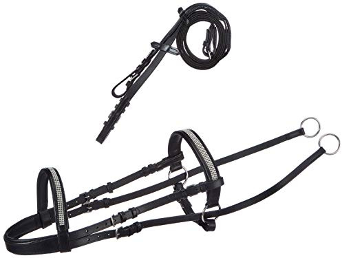 Cwell Equine New Crystal Detail Cross Over Bitless Leather Bridle web grip reins BLACK/BROWN Choice of Sizes (BLACK, FULL)