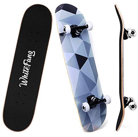 WhiteFang Skateboards, komplettes Skateboard 31 x 7,88, 7 Schichten kanadischer Ahorn Double Kick Concave Standard und Tricks für Kinder und Anfänger (Diamond)