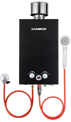 CAMPLUX BW264BC 10L Chauffe-eau à Gaz avec Couvercle de Pluie, Butane (28-30 mbar)/ Propane (37 mbar), pour le Camping/ RV/ Lavage du Cheval