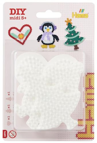 Hama Perlen 4574 Stiftplatten 3er Set für Midi Bügelperlen mit Durchmesser 5 mm, Motive Herz, Pinguin und Weihnachtsbaum in weiß, kreativer Bastelspaß für Groß und Klein, Bunt