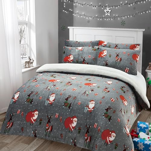 Olivia Rocco Teddy Duvet Cover Set Fleece Soft Fluffy Quilt Sets Thermal Warm Xmas Festive Bedding, Double