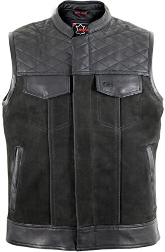MDM Chaleco de piel de nobuck y piel de vacuno, Negro , XXXL
