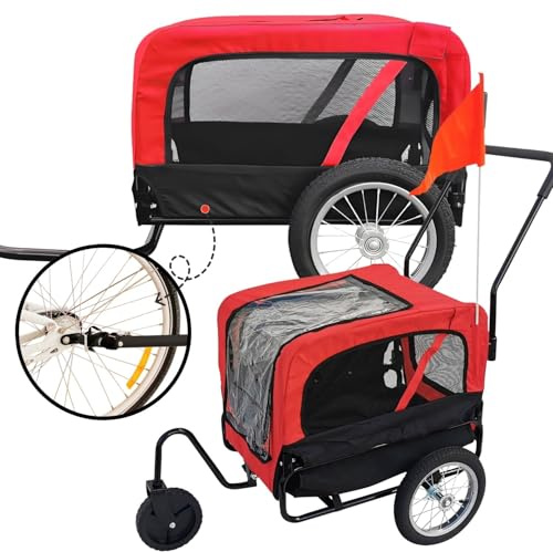 Red Loon Remorque pour chien Mini - Remorque de vélo pour chien Jogger Rouge, Transporteur stable 20kg de capacité, Ensemble de jogging convertible, avec attelage universel et protection contre la