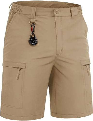 TACVASEN Hiking Shorts Men with Zip Pockets Quick Dry Working Cargo Shorts Sailing Trekking Walking,Khaki,34