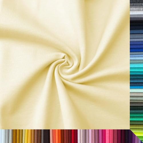 Jersey Stoff Uni - Hochwertiger Baumwolljersey - Meterware, 220g/m², Öko-Tex Standard 100 - Jerseystoffe ab 25 cm Länge Farbe Pastellgelb